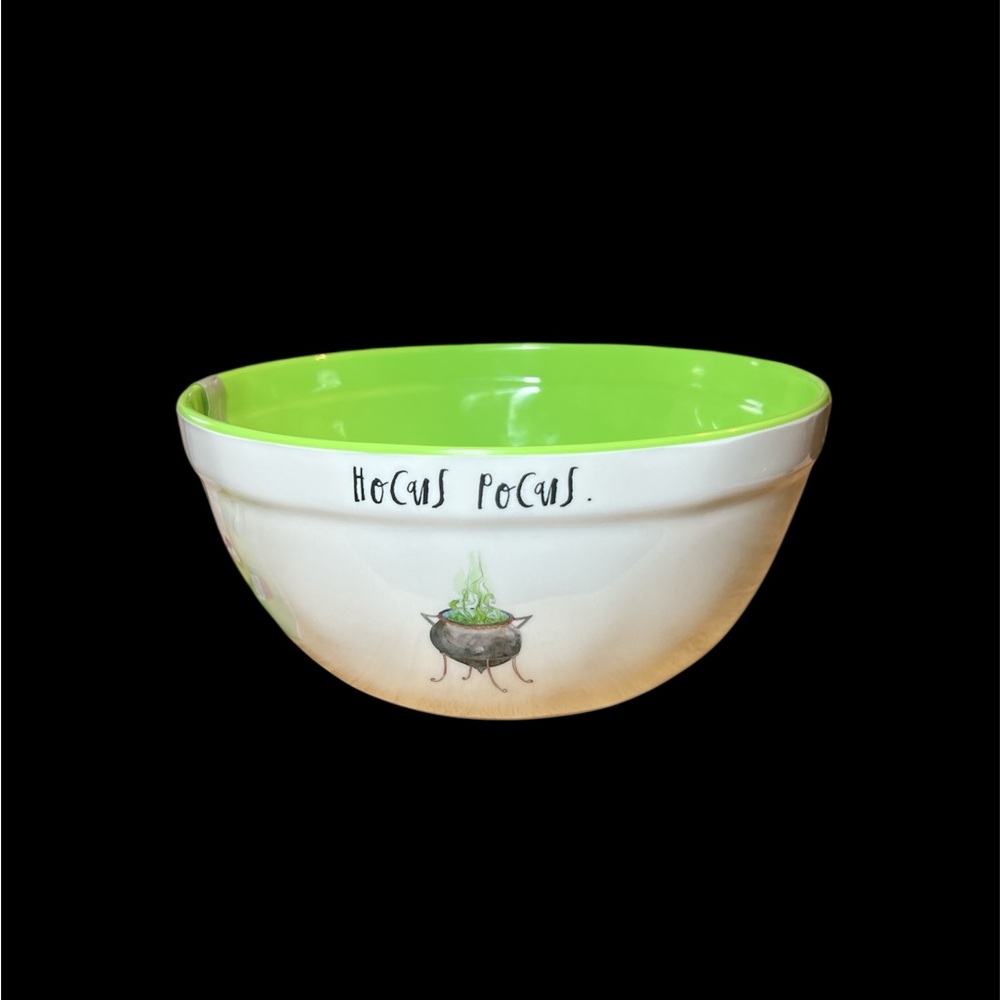 Rae Dunn Artisan Collection White Bowl with green Hocus Pocus Halloween bowl